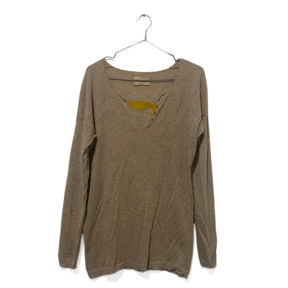 Zadig & Voltaire Tan/Cream Celsa 100% Cashmere Distressed Henley Sweater